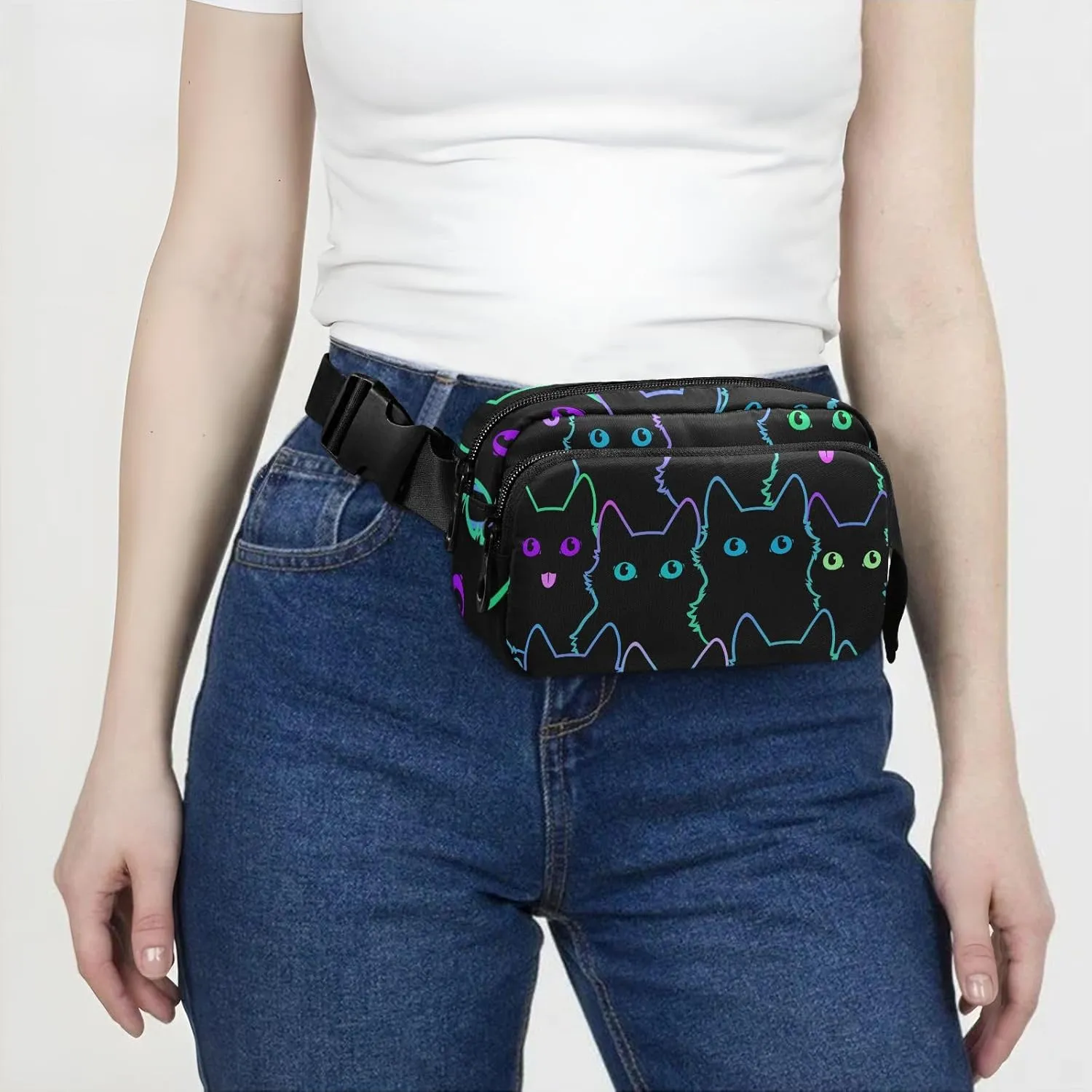 Cat Fanny Pack for Women Mini Belt Bag with Adjustable Strap Waterproof Waist Packs Small Pouch Crossbody Bags for Hiking Running Cycling Traveling