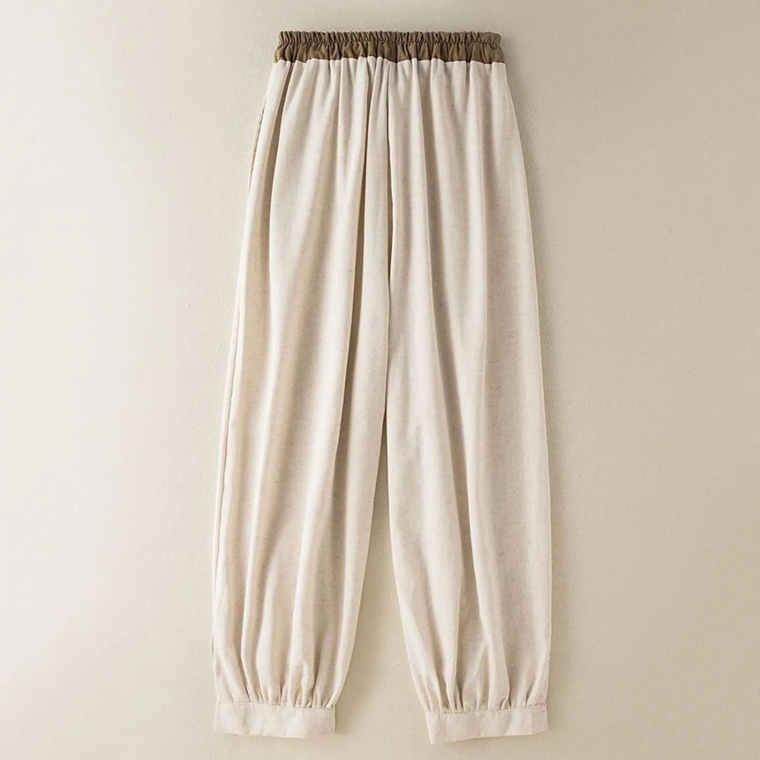 Ceboye Women's High Waist Linen Pants Drawstring Summer Baggy Lantern Tapered Trousers Flax Ankle Comfy Harem Pants