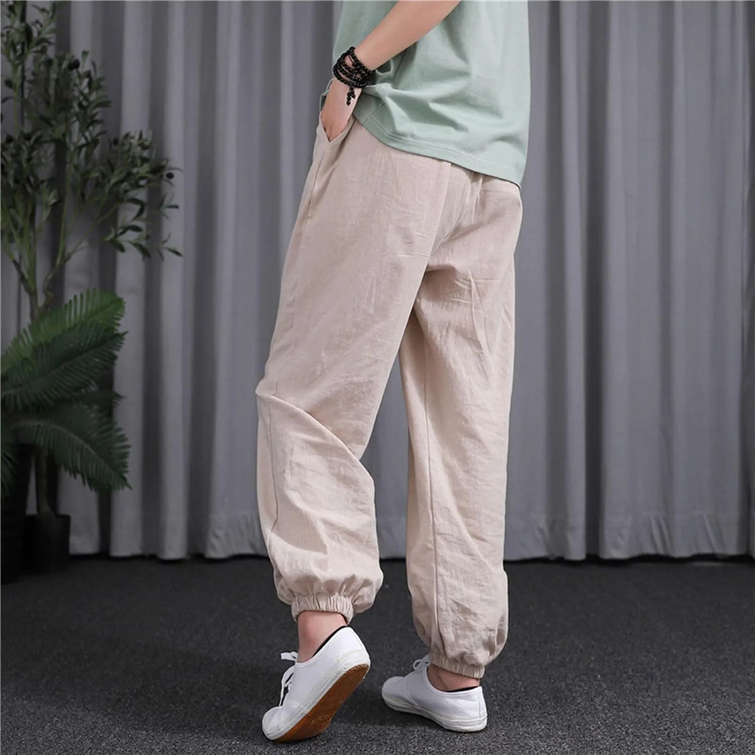 Ceboyel Women Casual Linen Pants Summer Comfy Loose Long Pants Lantern Lounge Beach Trousers with Pockets 2023