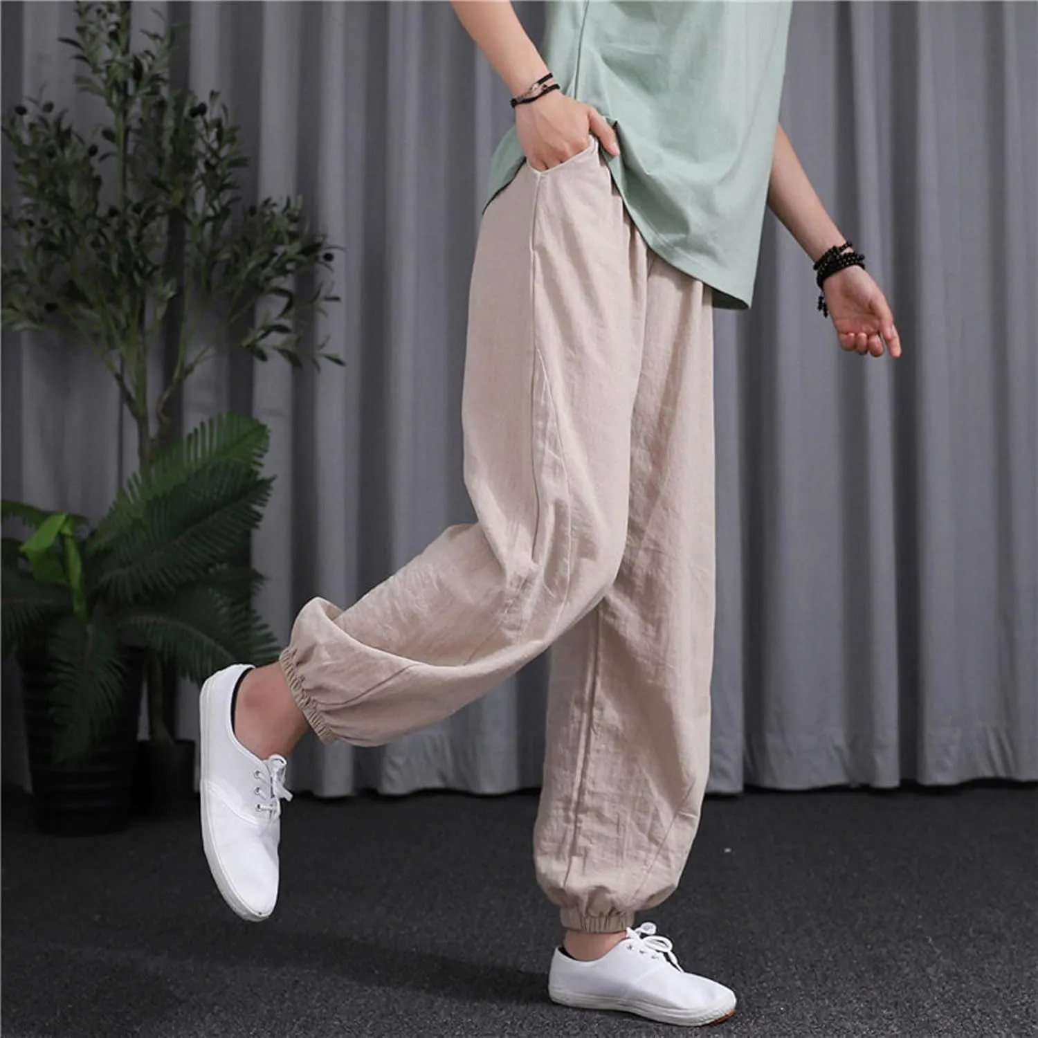 Ceboyel Women Casual Linen Pants Summer Comfy Loose Long Pants Lantern Lounge Beach Trousers with Pockets 2023