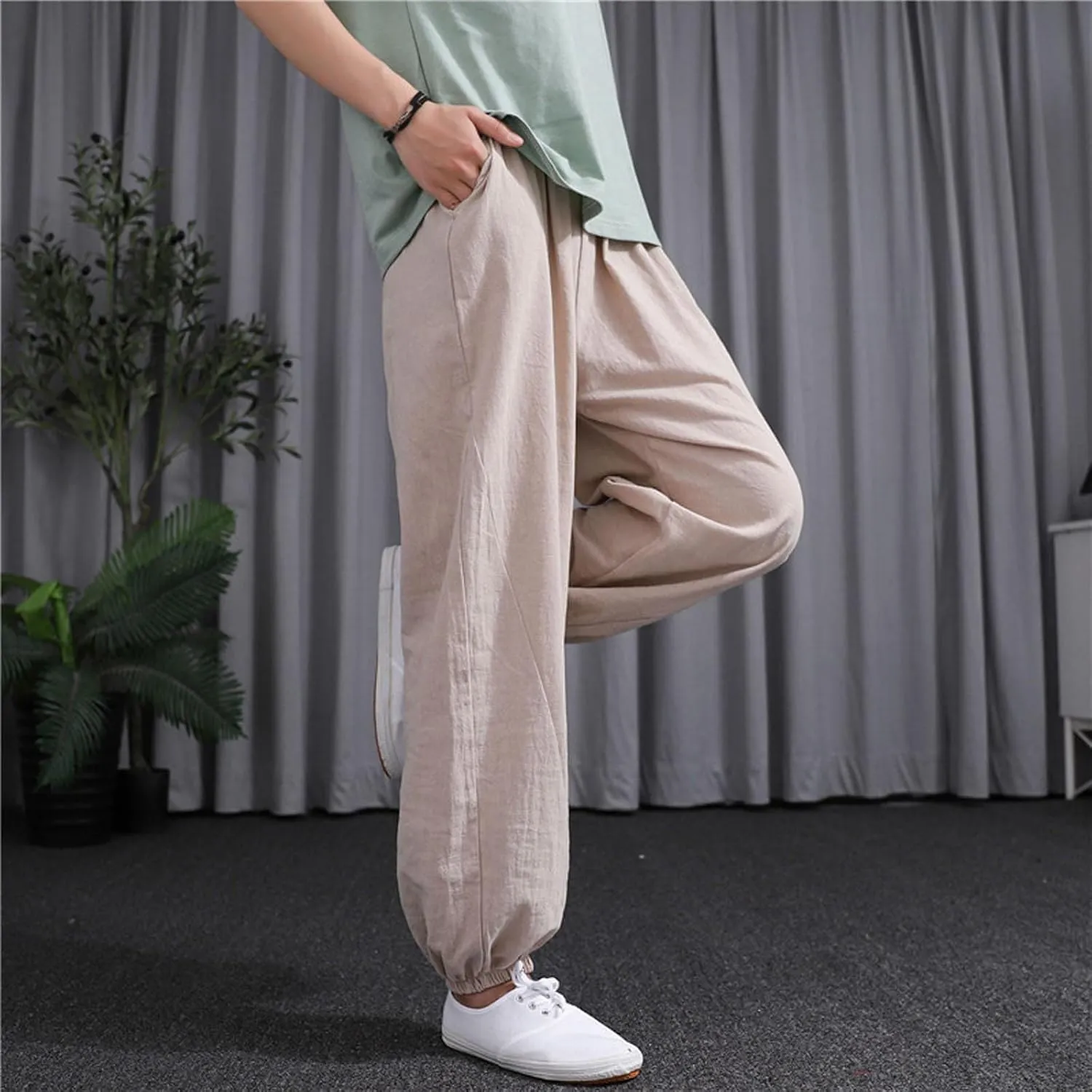 Ceboyel Women Casual Linen Pants Summer Comfy Loose Long Pants Lantern Lounge Beach Trousers with Pockets 2023