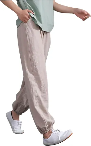 Ceboyel Women Casual Linen Pants Summer Comfy Loose Long Pants Lantern Lounge Beach Trousers with Pockets 2023