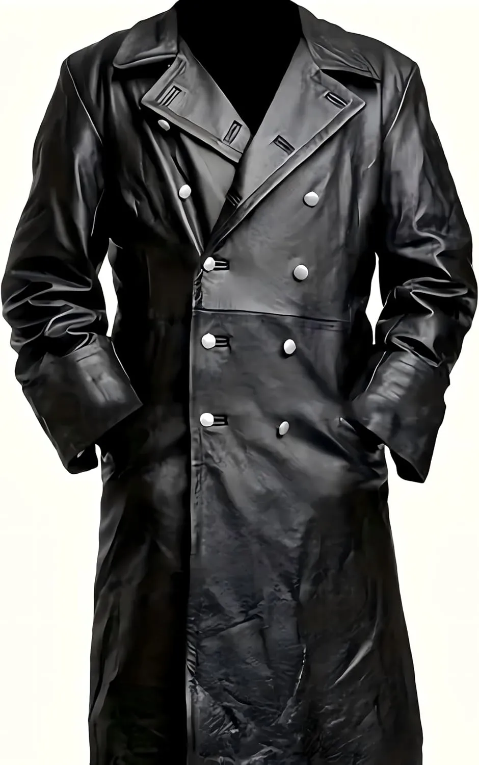 Ceehuteey Mens Leather Jacket Vintage Long Steampunk Overcoat Faux Leather Jacket Trench Coat