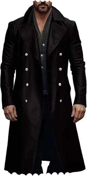 Ceehuteey Mens Leather Jacket Vintage Long Steampunk Overcoat Faux Leather Jacket Trench Coat