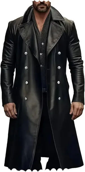 Ceehuteey Mens Leather Jacket Vintage Long Steampunk Overcoat Faux Leather Jacket Trench Coat