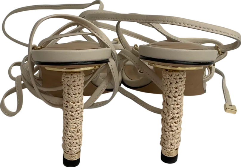 Charles & Keith Nude Strappy Woven-heel Tie-around Sandals - Beige UK 5 EU 38 