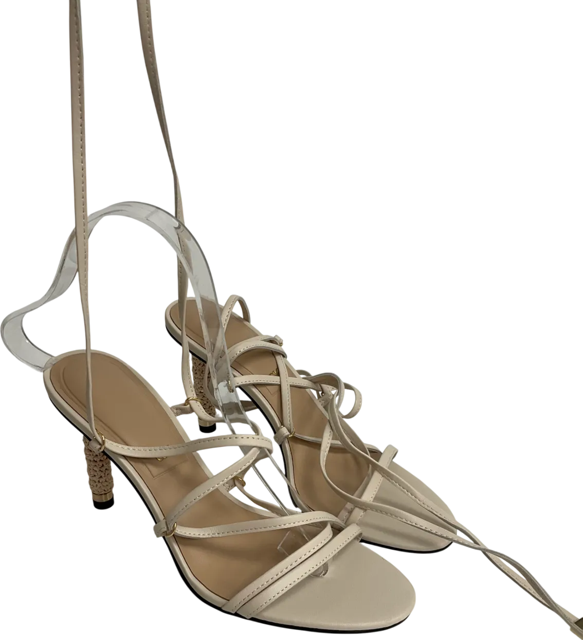 Charles & Keith Nude Strappy Woven-heel Tie-around Sandals - Beige UK 5 EU 38 