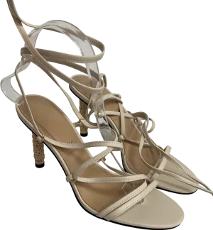 Charles & Keith Nude Strappy Woven-heel Tie-around Sandals - Beige UK 5 EU 38 