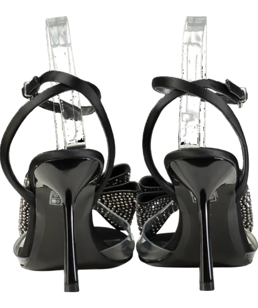 Club L Black Bowing Satin Heeled Sandals With Diamante Bows UK 6 EU 39 