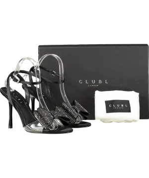 Club L Black Bowing Satin Heeled Sandals With Diamante Bows UK 6 EU 39 
