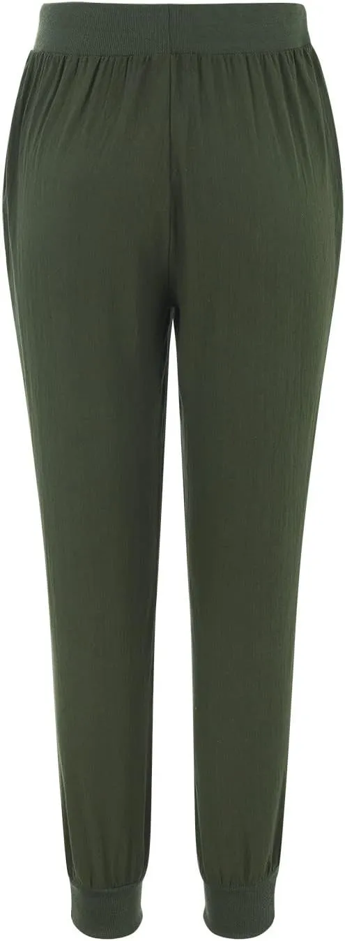 Cotton Linen Casual Pants for Women Elastic Waist Drawstring Tapered Leg Summer Beach Pant Slim Fit Dressy Work Trousers