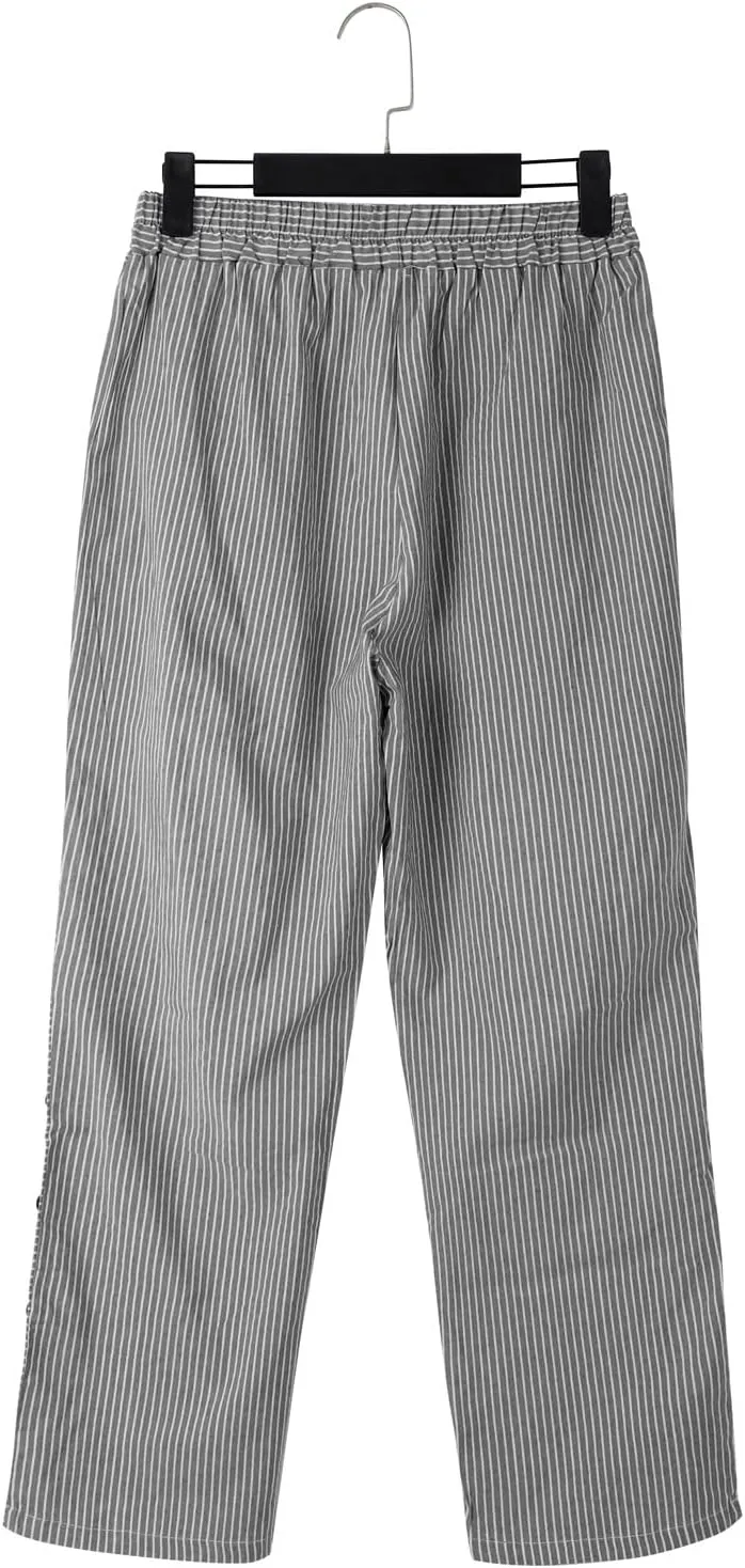 Cotton Linen Joggers for Women Striped Elastic Waisted Wide Leg Plus Size Active Lounge Comfy Trousers with Pockets