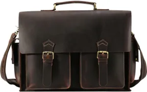 CSCDD Leather Slim Briefcase for Men 15.6" Laptop Crossbody Messenger Bag Business Work Lawyer Attache Case