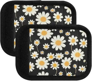 Cute Daisy Flowers Black Luggage Handle Wraps Neoprene Luggage Tags Suitcase Makers Covers for Travel, 2 Pack