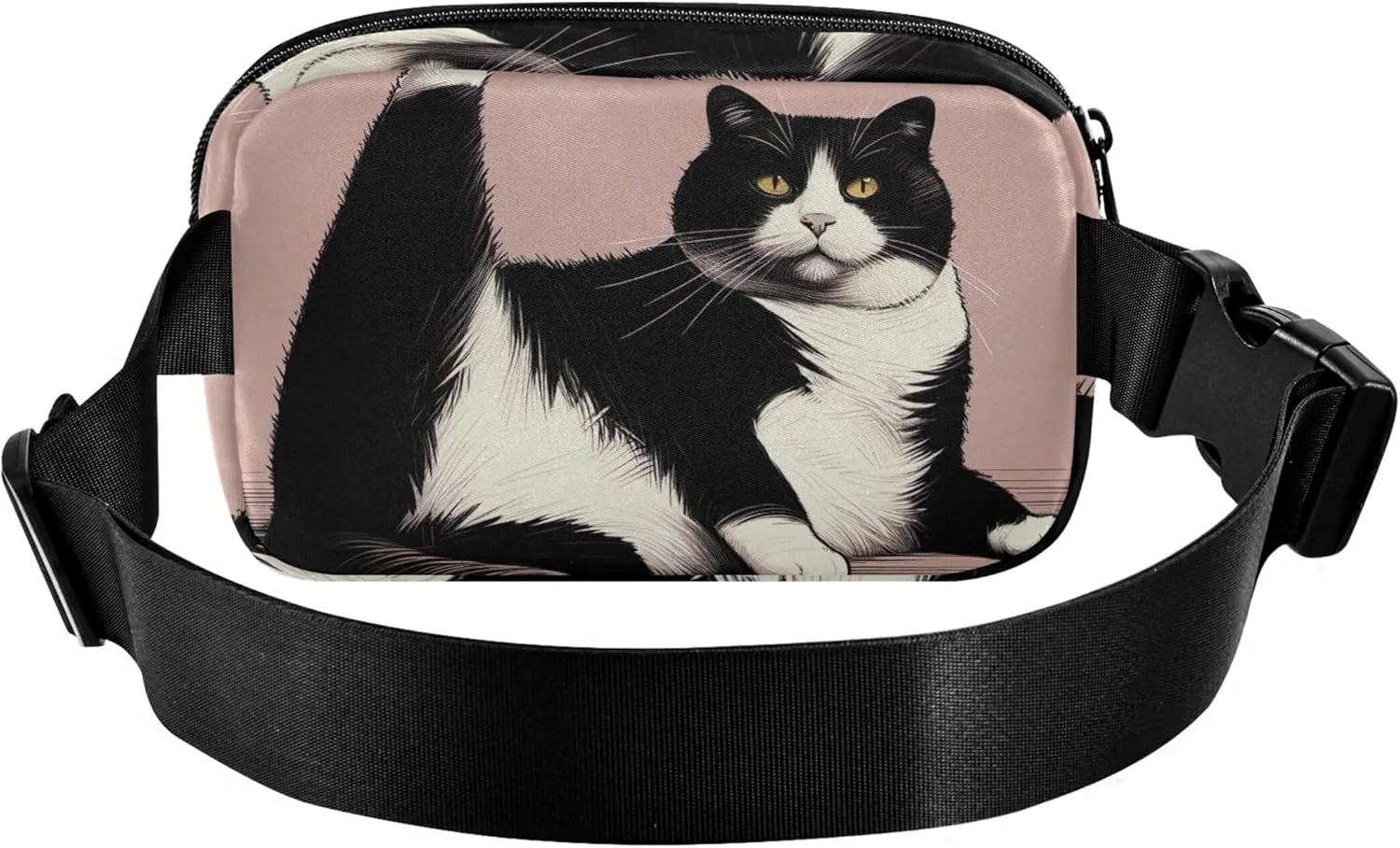 Cute Lazy Black White Cat Womens Fanny Pack Anti Theft Belt Bag Waterproof Trendy Travel Waist Bag