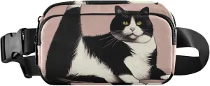 Cute Lazy Black White Cat Womens Fanny Pack Anti Theft Belt Bag Waterproof Trendy Travel Waist Bag