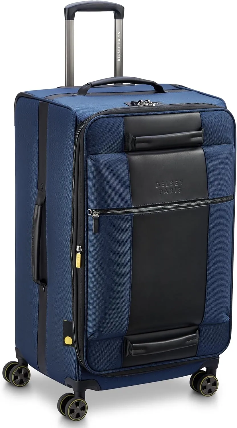 DELSEY Paris Wagram Softside Expandable Luggage with Spinner Wheels, Navy, Checked 26 Inch Trunk