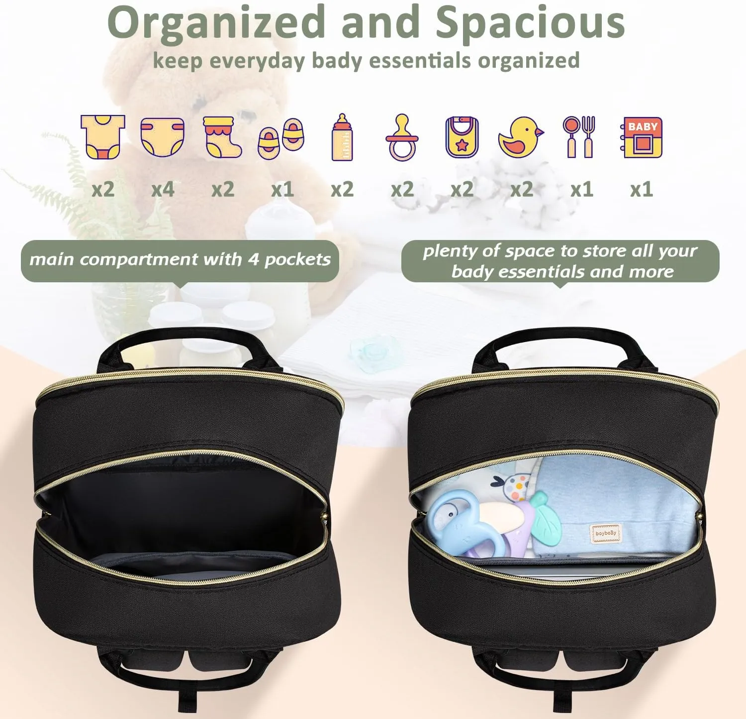 Diaper Bag Backpack,Baby Essentials Diapers Bag with Pacifier Case,Multipurpose Stylish Large Capacity Travel Backpack for Baby Girl/Boy(L-Black)