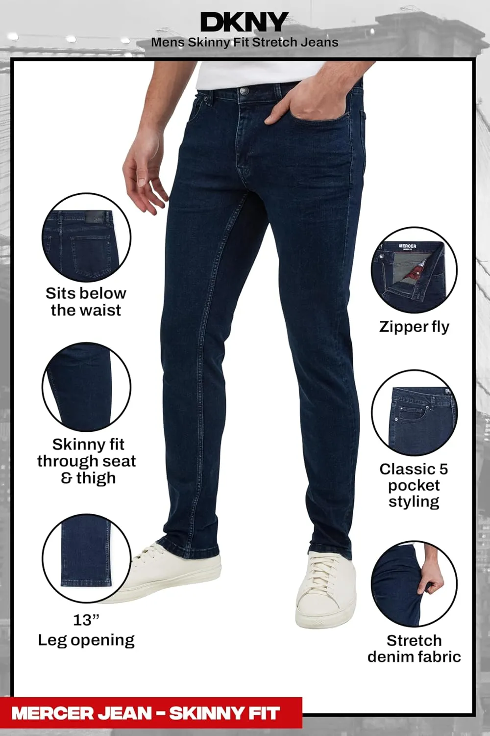 DKNY Mens Skinny Jeans for Men - Stretch Denim Classic 5 Pocket Men's Skinny Jeans | Stretch Fit Denim for Men