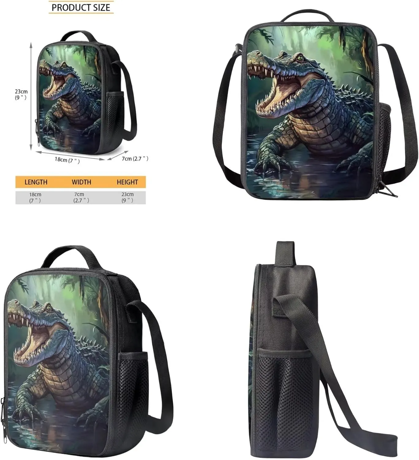doginthehole 3D Crocodile Backpack for Boys 17inch Lightweight Kids Bookbag with Lunch Box 3pcs Boys School Bag 8-10 for Elementary School Preschool Kids Knapsack Rucksack