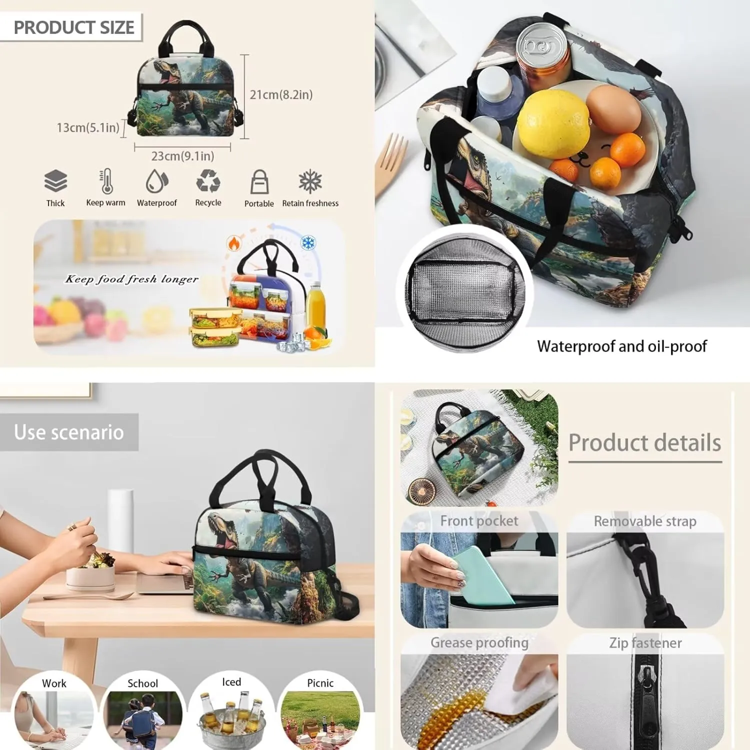 doginthehole 3D Dinosaur Backpack for Boys 6-8 Cool Bookbag for Boys with Lunch Box 3pcs Large Capacity Boys School Bag Set for Elementary School Casual Travel Book Bags