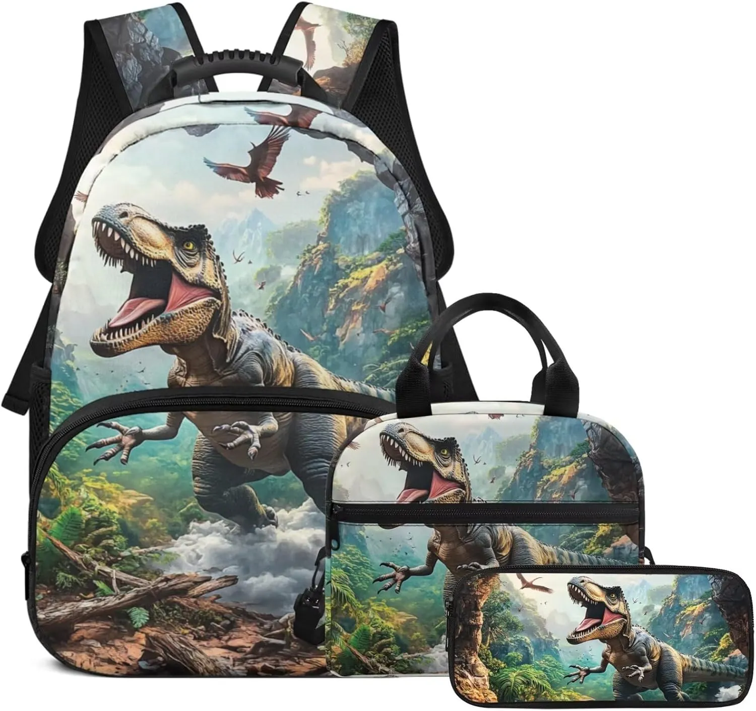 doginthehole 3D Dinosaur Backpack for Boys 6-8 Cool Bookbag for Boys with Lunch Box 3pcs Large Capacity Boys School Bag Set for Elementary School Casual Travel Book Bags