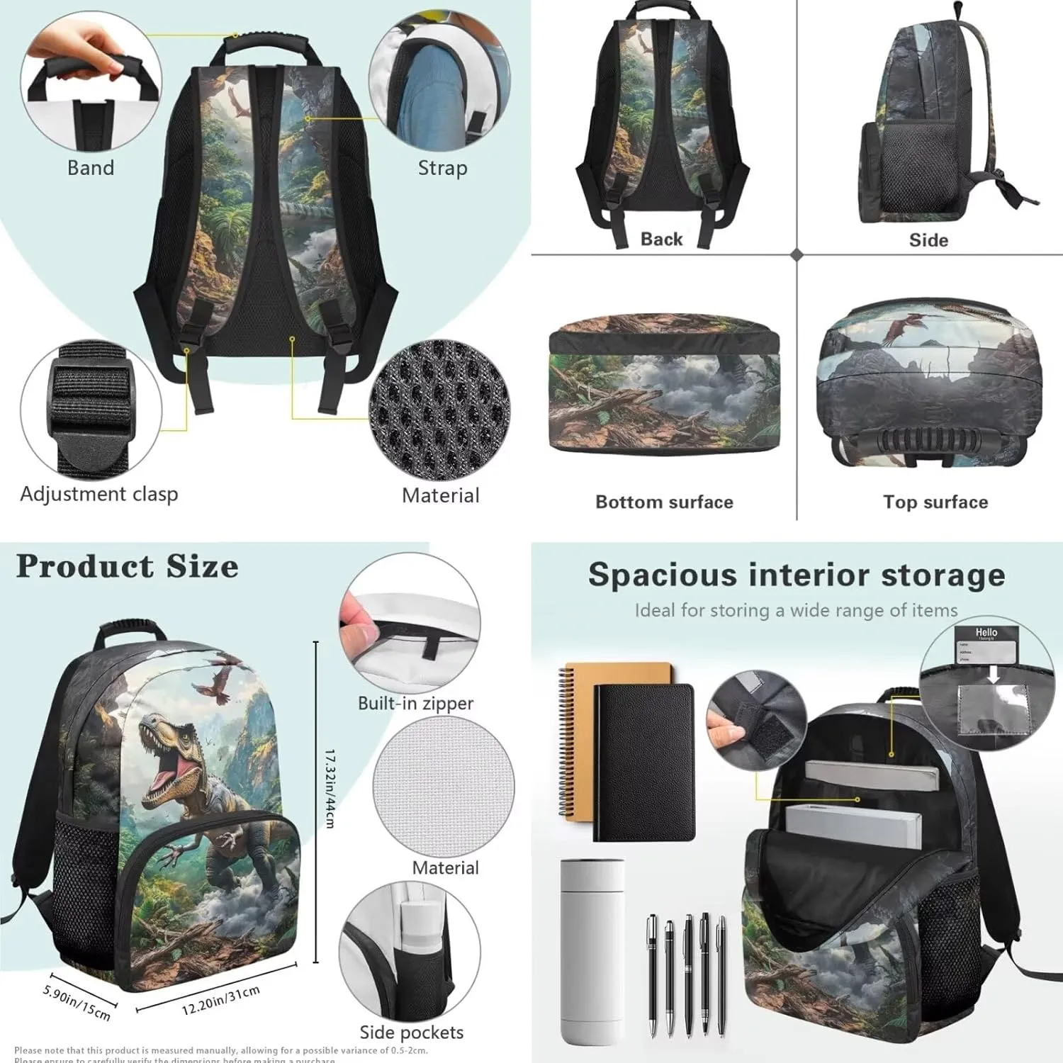 doginthehole 3D Dinosaur Backpack for Boys 6-8 Cool Bookbag for Boys with Lunch Box 3pcs Large Capacity Boys School Bag Set for Elementary School Casual Travel Book Bags