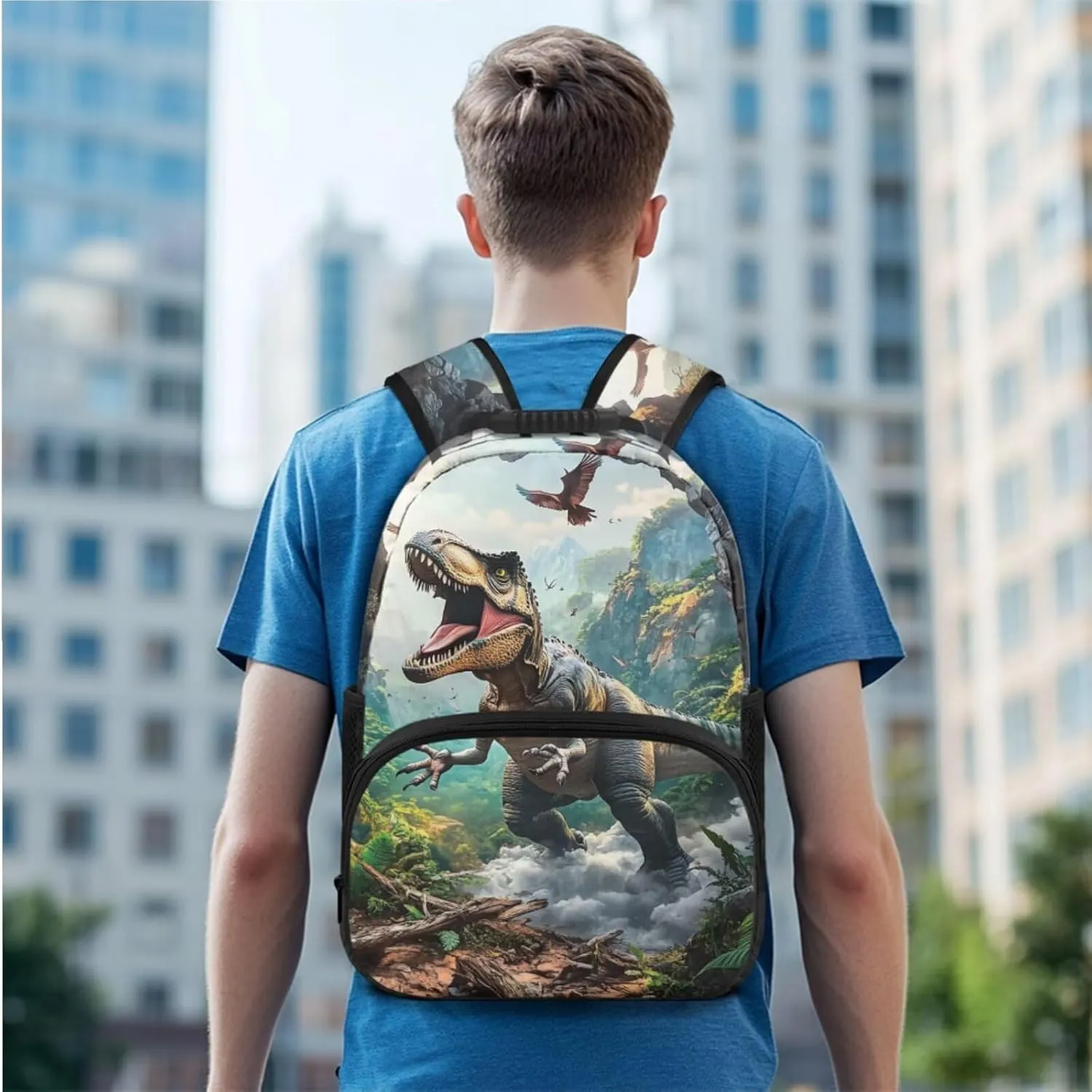 doginthehole 3D Dinosaur Backpack for Boys 6-8 Cool Bookbag for Boys with Lunch Box 3pcs Large Capacity Boys School Bag Set for Elementary School Casual Travel Book Bags