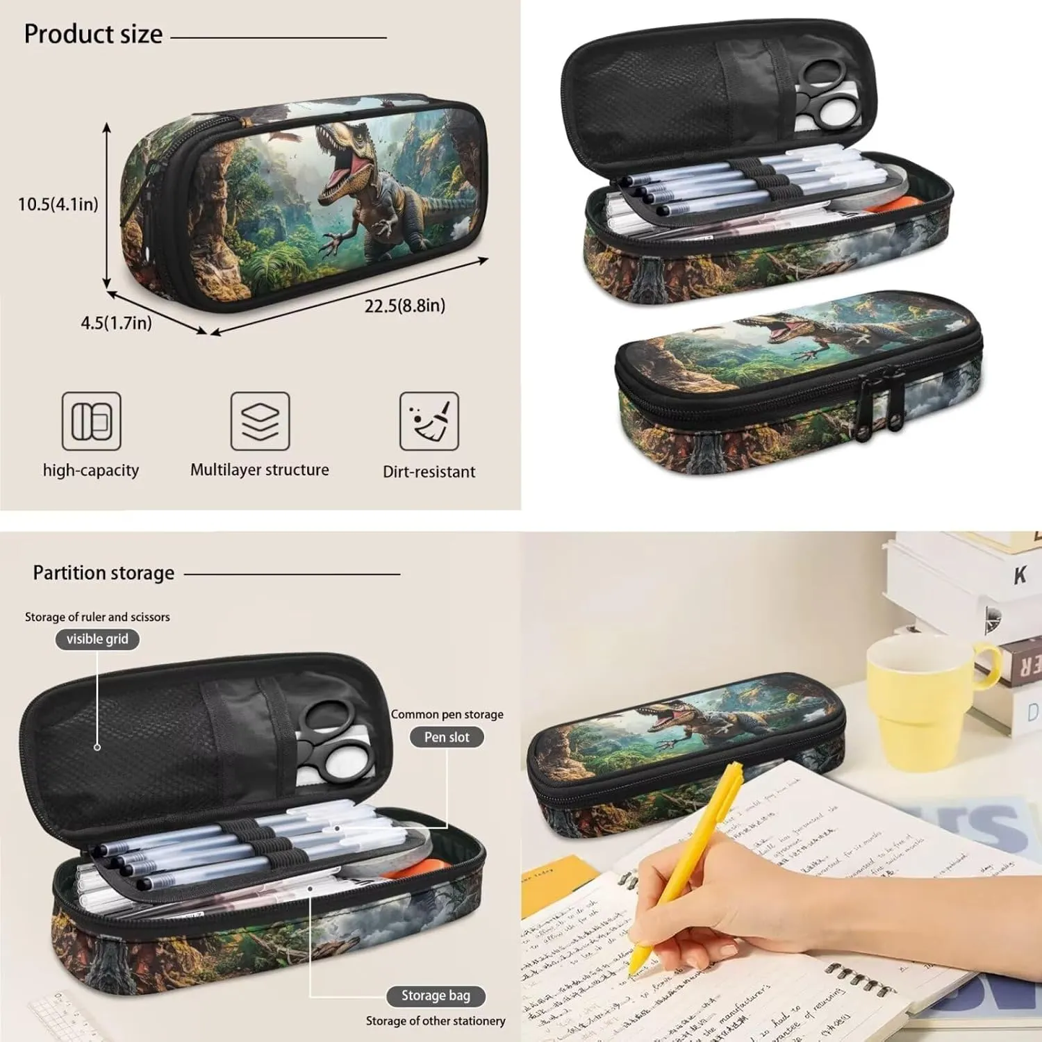 doginthehole 3D Dinosaur Backpack for Kids 5-7 Boys Bookbag with Lunch Box and Pencil Bag 3-in-1 Large Capacity Boys School Bag Set for Preschool Elementary School Casual Travel Book Bags