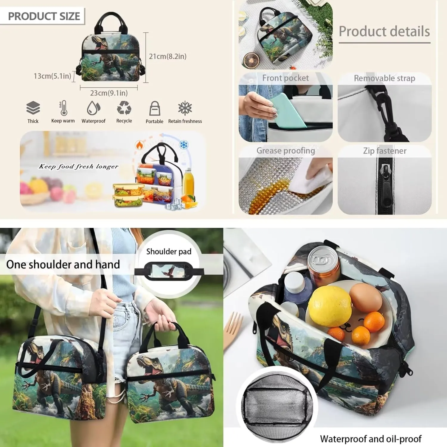 doginthehole 3D Dinosaur Backpack for Kids 5-7 Boys Bookbag with Lunch Box and Pencil Bag 3-in-1 Large Capacity Boys School Bag Set for Preschool Elementary School Casual Travel Book Bags