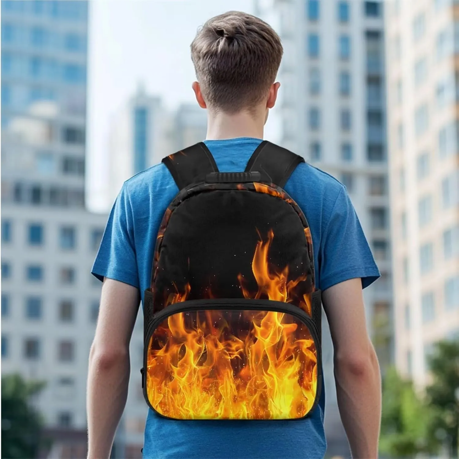 doginthehole 3D Flame Boys Backpacks Ages 8-10 17inch Cool Boys School Backpack with Lunch Bag 3Pcs Lightweight Kids School Bag for Elementary Middle School Boys Back to School Gifts