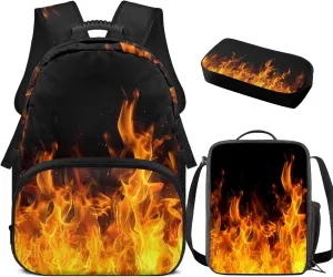 doginthehole 3D Flame Boys Backpacks Ages 8-10 17inch Cool Boys School Backpack with Lunch Bag 3Pcs Lightweight Kids School Bag for Elementary Middle School Boys Back to School Gifts