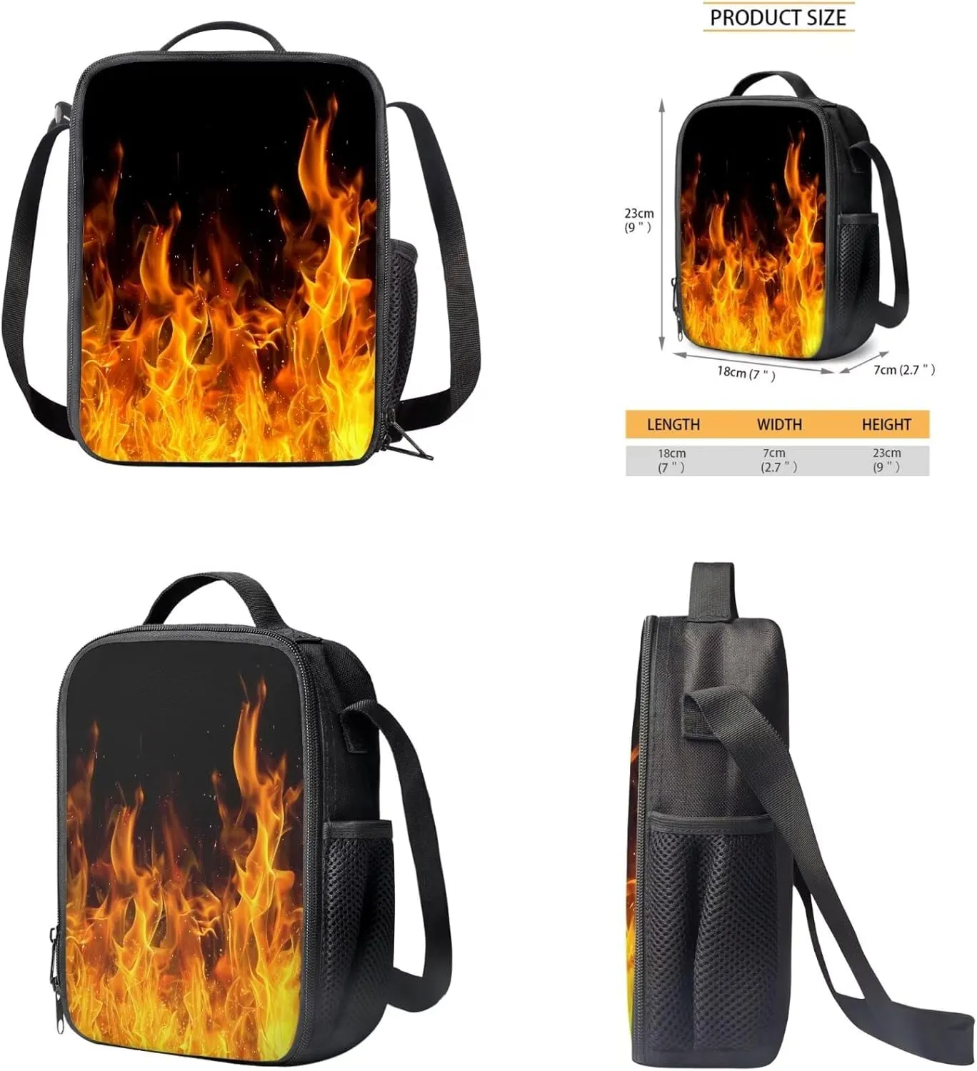 doginthehole 3D Flame Boys Backpacks Ages 8-10 17inch Cool Boys School Backpack with Lunch Bag 3Pcs Lightweight Kids School Bag for Elementary Middle School Boys Back to School Gifts