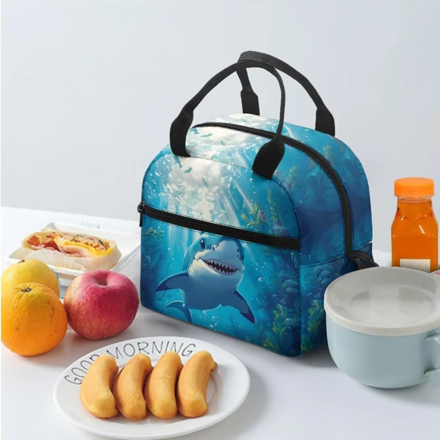 doginthehole 3D Shark Backpack for Boys 4-6 Cool Boys Bookbag with Lunch Box and Pencil Bag 3pcs Set Lightweight Kids Elementary School Backpack Set Back to School Gifts