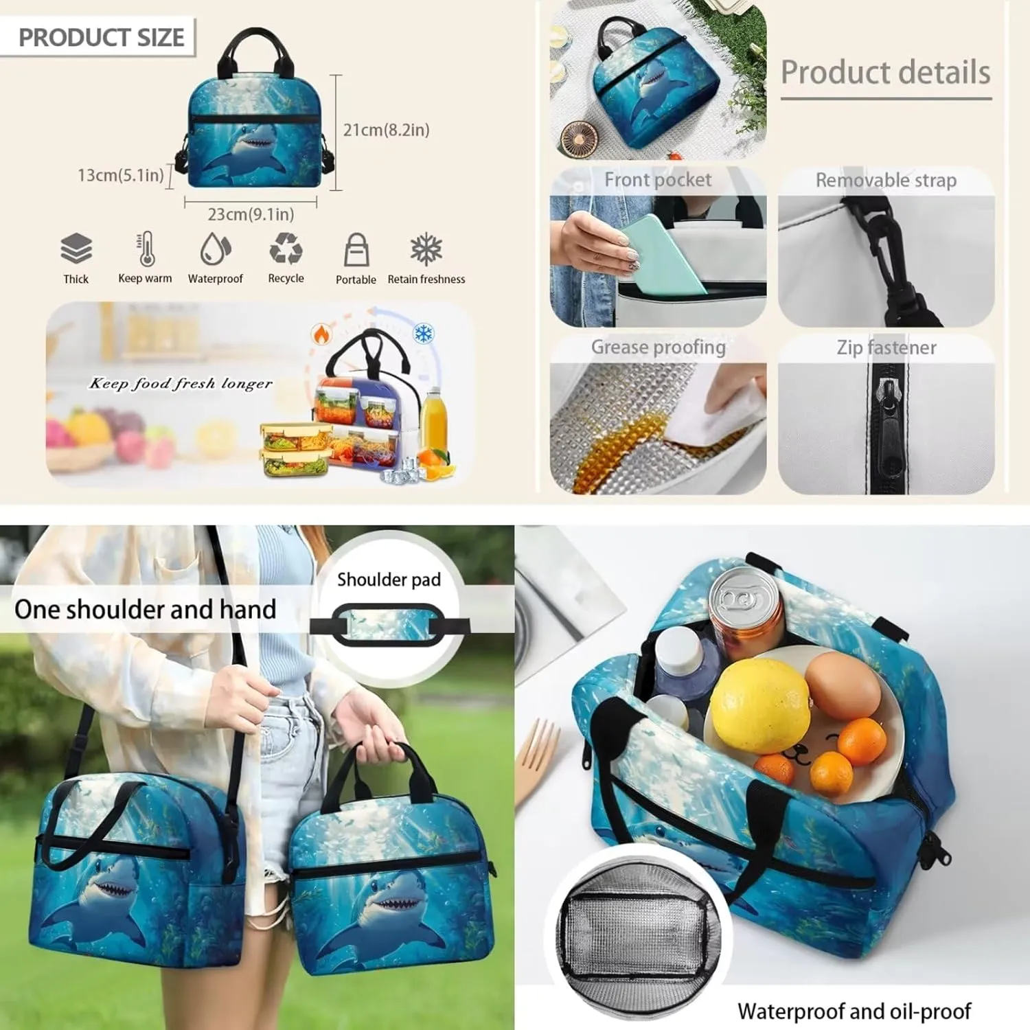 doginthehole 3D Shark Backpack for Boys 4-6 Cool Boys Bookbag with Lunch Box and Pencil Bag 3pcs Set Lightweight Kids Elementary School Backpack Set Back to School Gifts