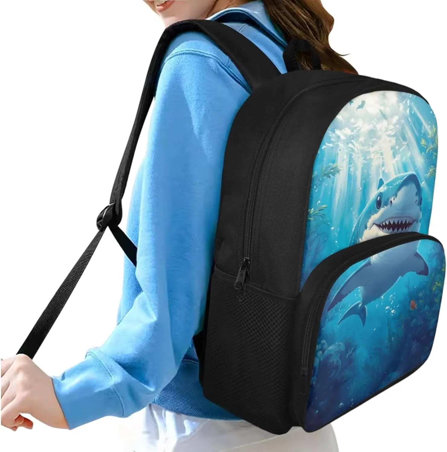 doginthehole 3D Shark Backpack for Boys 4-6 Cool Boys Bookbag with Lunch Box and Pencil Bag 3pcs Set Lightweight Kids Elementary School Backpack Set Back to School Gifts