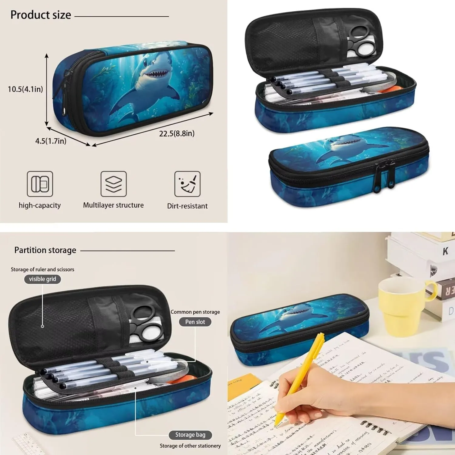 doginthehole 3D Shark Backpack for Boys 4-6 Cool Boys Bookbag with Lunch Box and Pencil Bag 3pcs Set Lightweight Kids Elementary School Backpack Set Back to School Gifts
