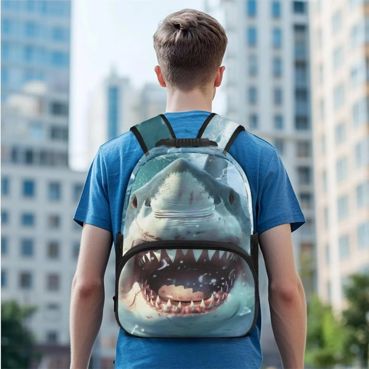 doginthehole 3D Shark Backpack for Boys 6-8 Cool Bookbag and Lunch Box Set for Boys 3 Piece Lightweight Boys School Bags Set for Preschool Elementary Middle School 17inch Book Bags