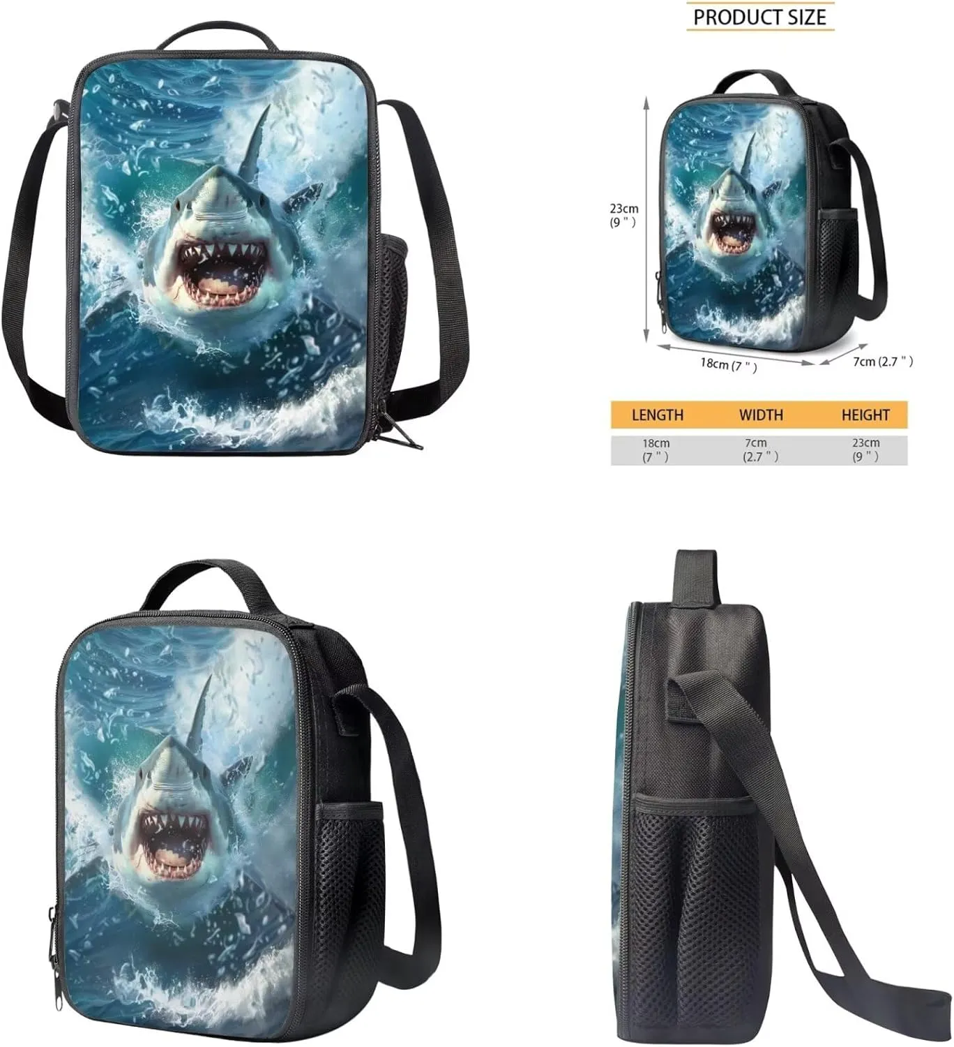 doginthehole 3D Shark Backpack for Boys 6-8 Cool Bookbag and Lunch Box Set for Boys 3 Piece Lightweight Boys School Bags Set for Preschool Elementary Middle School 17inch Book Bags