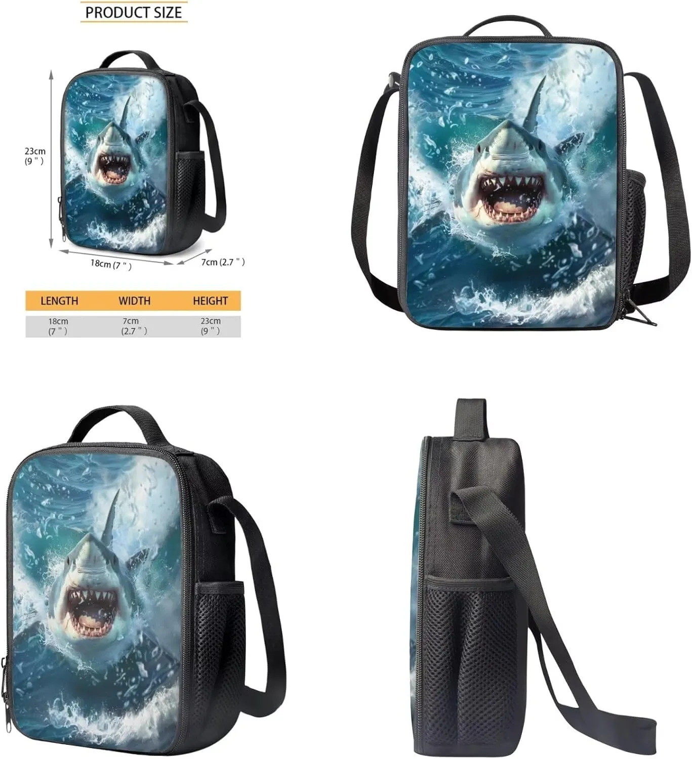 doginthehole 3D Shark Backpack for Boys Cool Blue Backpack with Lunch Box and Pen Bag 3 Piece Lightweight Boys Bookbag 10-12 Years Old for Elementary Middle School Back to School Gifts