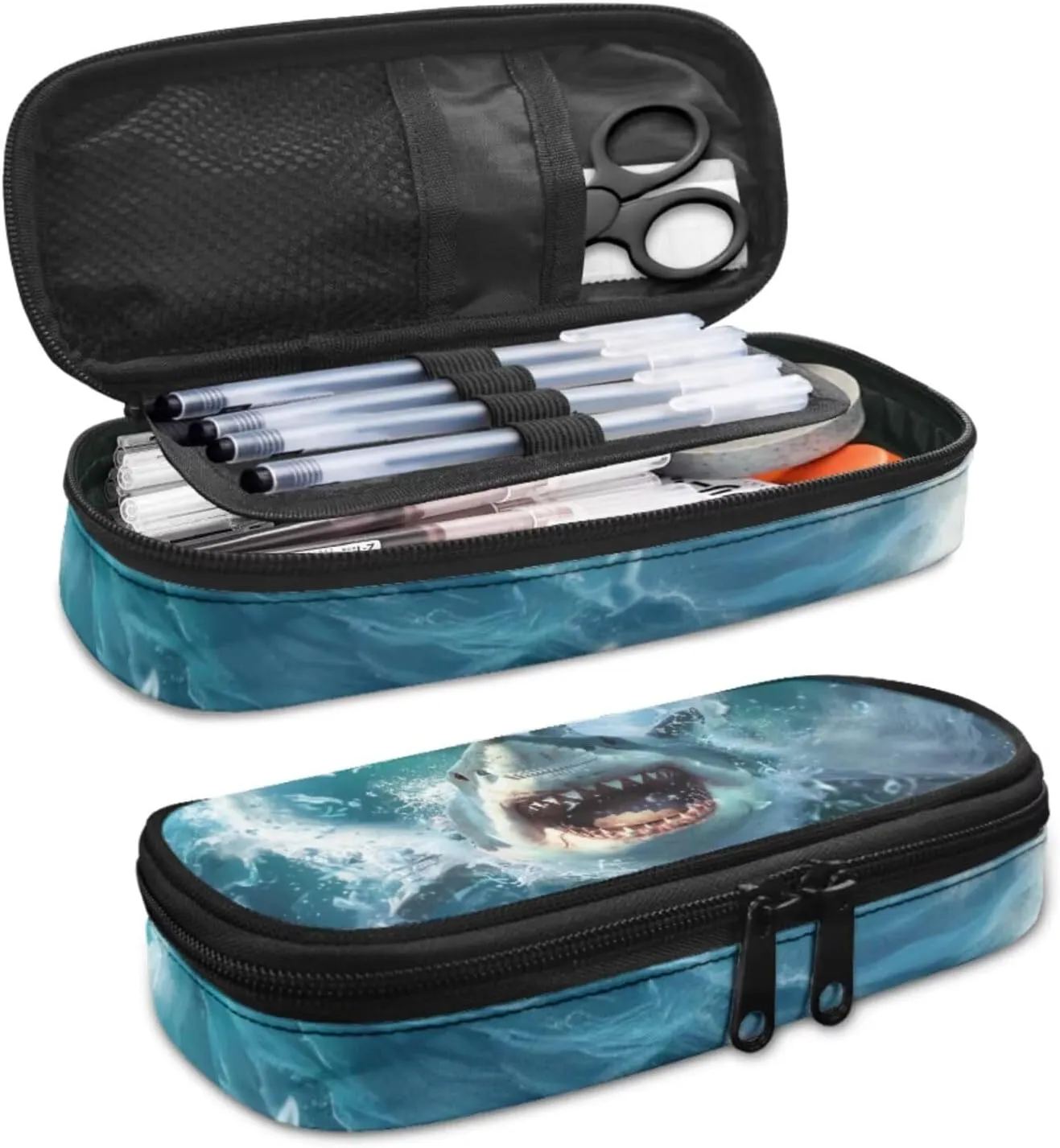doginthehole 3D Shark Backpack for Boys Cool Blue Backpack with Lunch Box and Pen Bag 3 Piece Lightweight Boys Bookbag 10-12 Years Old for Elementary Middle School Back to School Gifts