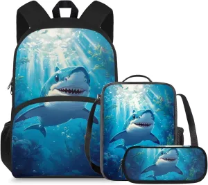 doginthehole 3D Shark Backpack for Boys Cool Lightweight Kids Bookbag with Lunch Box 3-in-1 17inch School Bag for Boys 8-12 for Elementary School Preschool Casual Daypack Backpacks