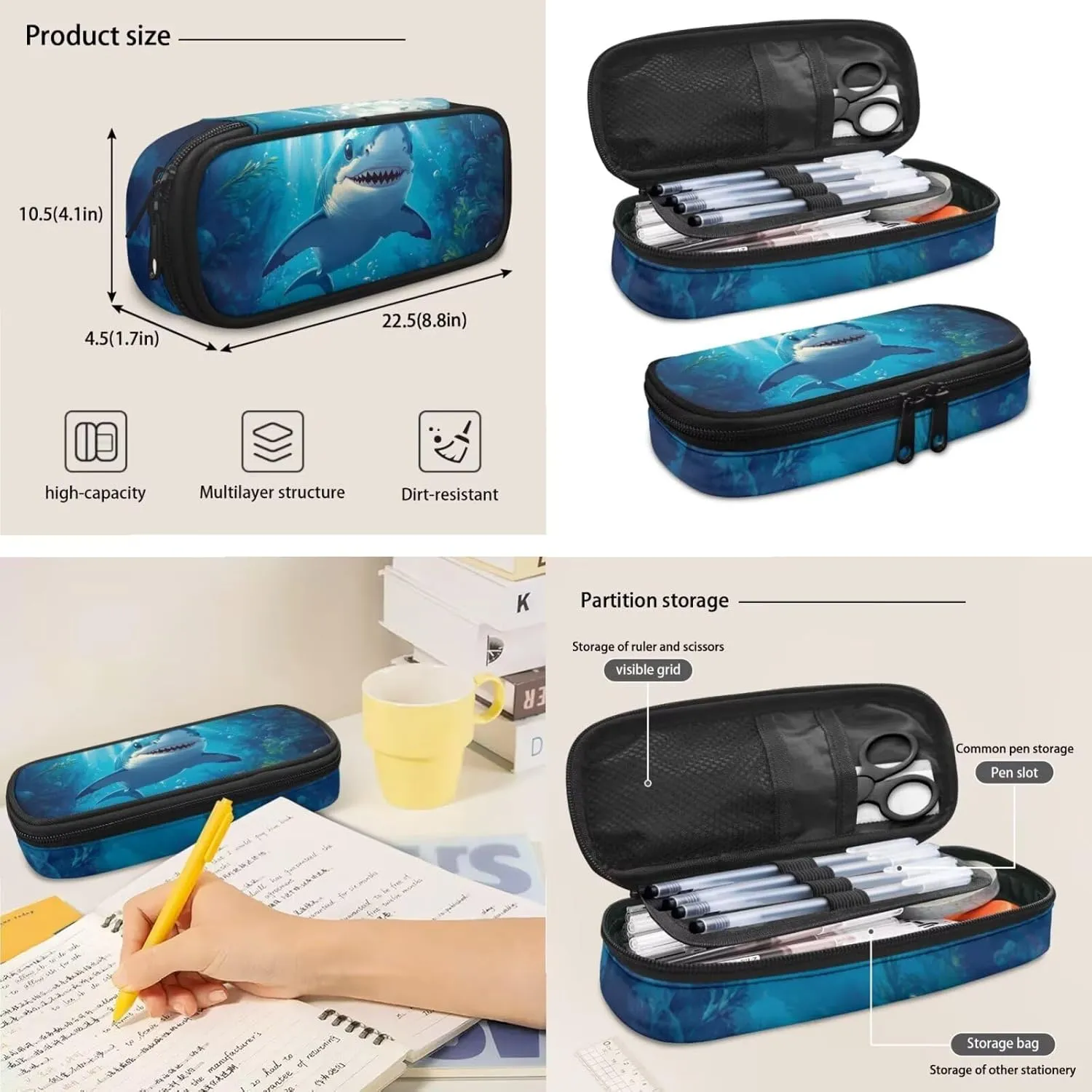 doginthehole 3D Shark Backpack for Boys Cool Lightweight Kids Bookbag with Lunch Box 3-in-1 17inch School Bag for Boys 8-12 for Elementary School Preschool Casual Daypack Backpacks