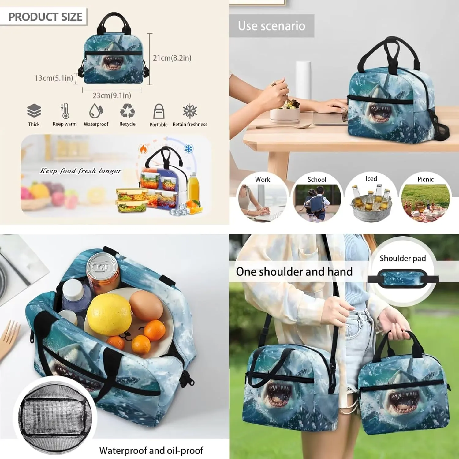 doginthehole 3D Shark Backpack for Boys Cool Lightweight Kids Bookbag with Lunch Box and Pencil Bag 3-in-1 17inch School Bag for Boys 8-12 for Elementary School Preschool Casual Daypack Backpacks