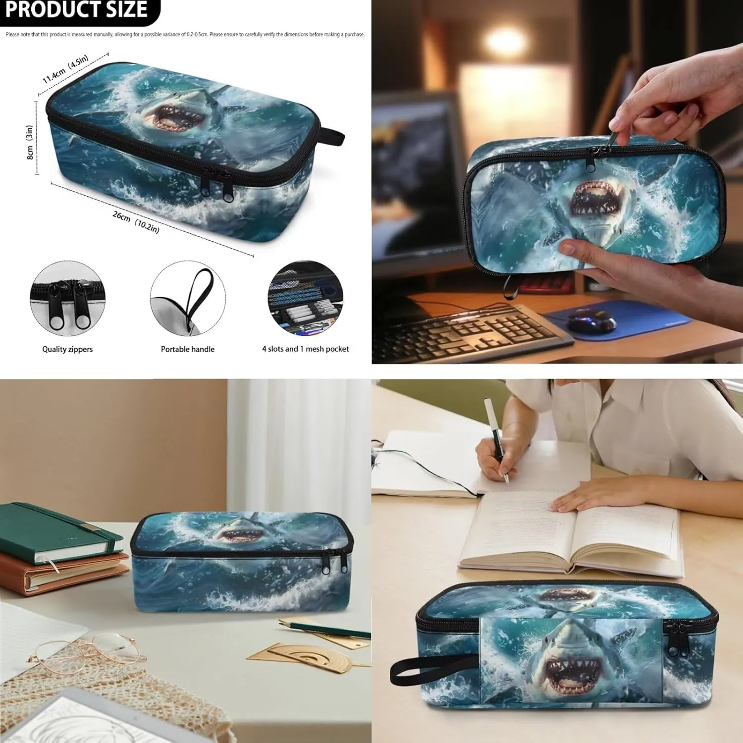 doginthehole 3D Shark Backpack for Boys Cool Lightweight Kids Bookbag with Lunch Box and Pencil Bag 3-in-1 17inch School Bag for Boys 8-12 for Elementary School Preschool Casual Daypack Backpacks