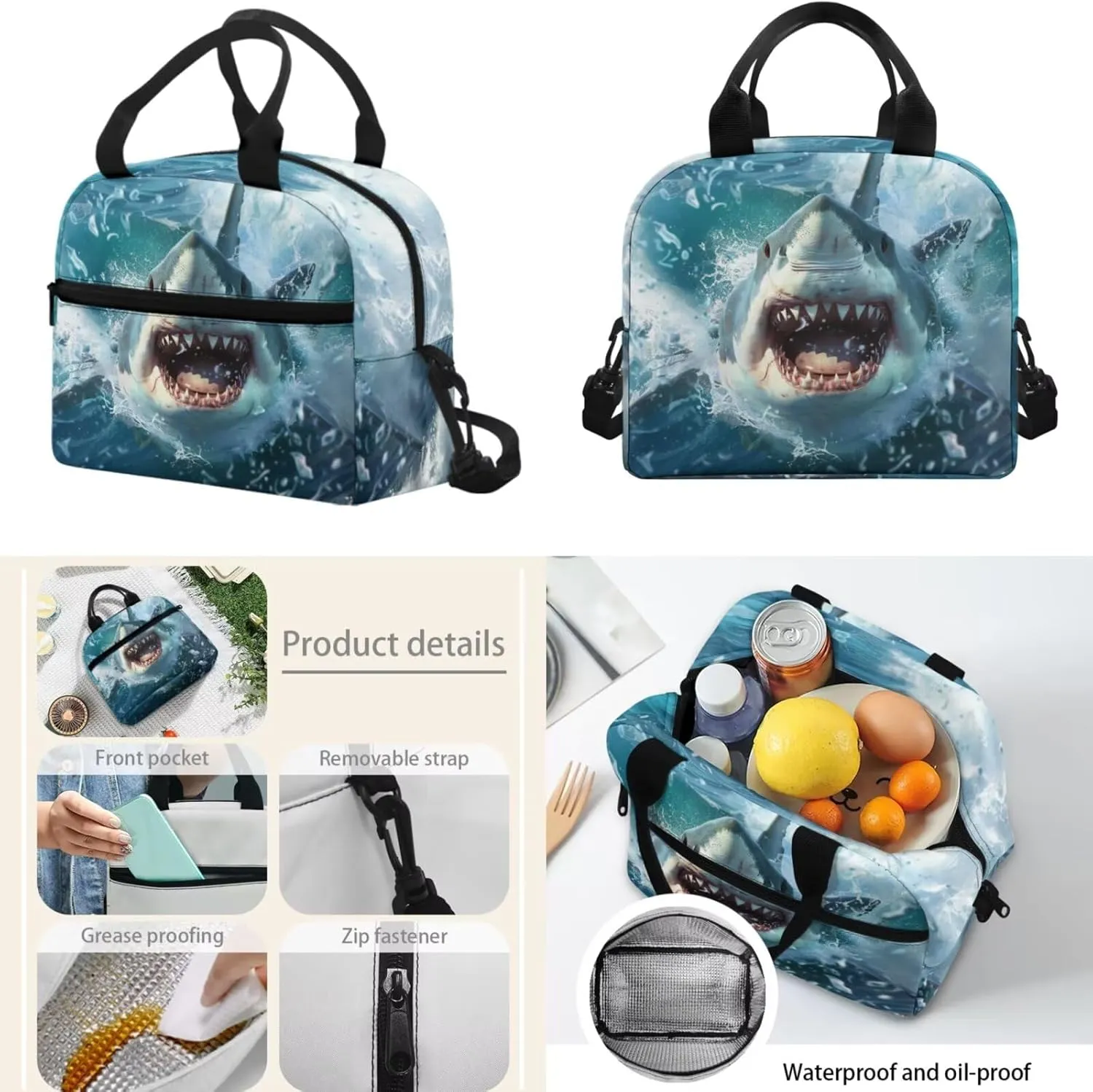 doginthehole 3D Shark Backpack for Boys Cool Lightweight Kids Bookbag with Lunch Box and Pencil Bag 3-in-1 17inch School Bag for Boys 8-12 for Elementary School Preschool Casual Daypack Backpacks