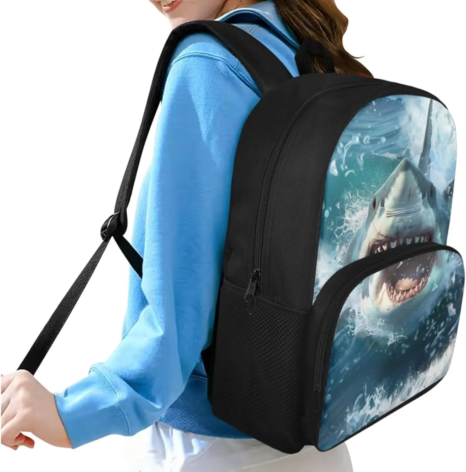 doginthehole 3D Shark Backpack for Boys with Lunch Box Pencil Case 3 Piece Set Cool Boys Bookbag Age 4-6 Lightweight Kids Preschool Elementary School Backpack Set Back to School Gifts