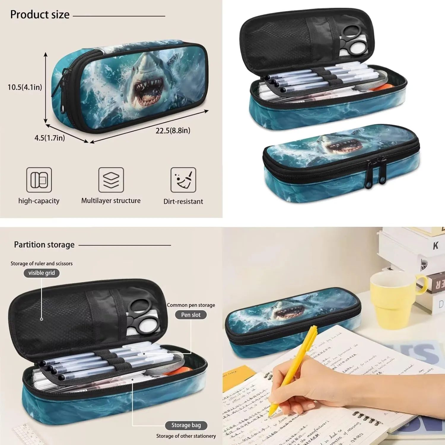 doginthehole 3D Shark Backpack for Boys with Lunch Box Pencil Case 3 Piece Set Cool Boys Bookbag Age 4-6 Lightweight Kids Preschool Elementary School Backpack Set Back to School Gifts