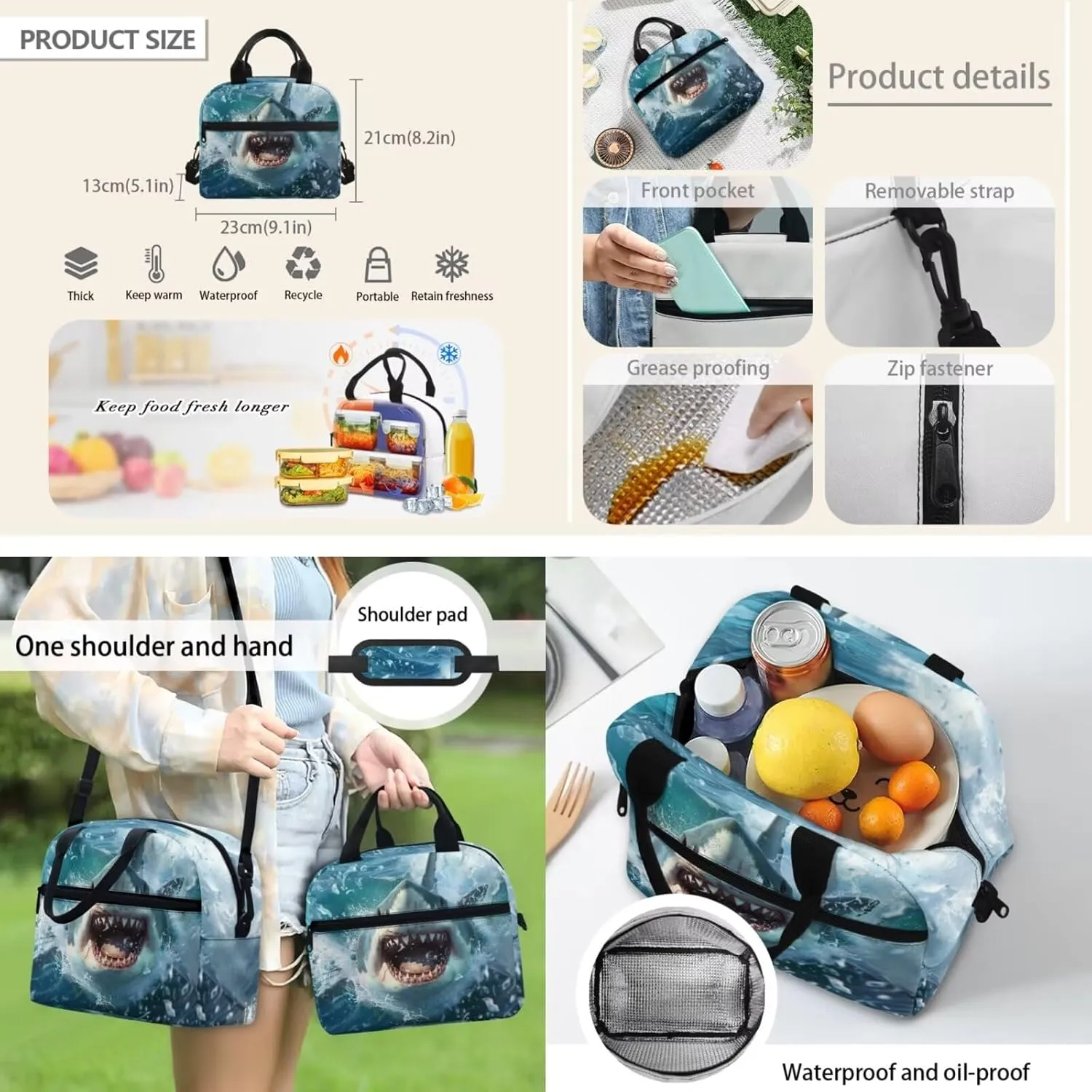 doginthehole 3D Shark Backpack for Boys with Lunch Box Pencil Case 3 Piece Set Cool Boys Bookbag Age 4-6 Lightweight Kids Preschool Elementary School Backpack Set Back to School Gifts