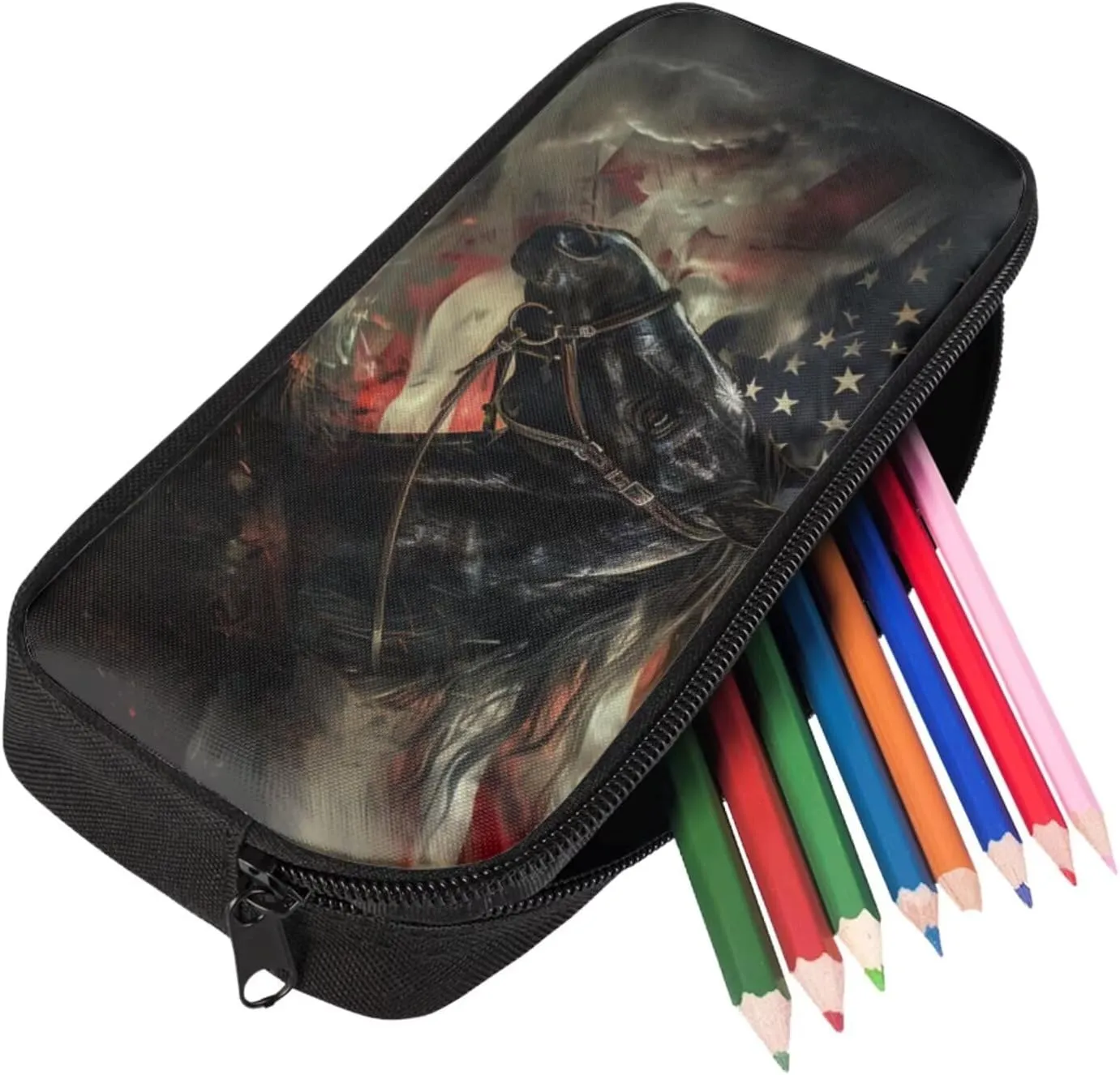 doginthehole American Flag Horse Backpack for School Boys Black Bookbag for Boys 8-12 with Lunch Box Large Capacity Boys School Backpack Set for Elementary Middle School Casual Hiking Daypack